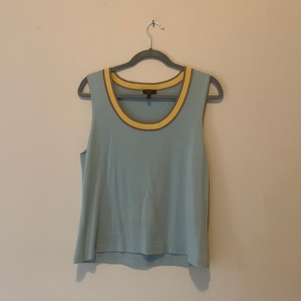 Escada light blue, light yellow, & grey matching shirt and sweater
